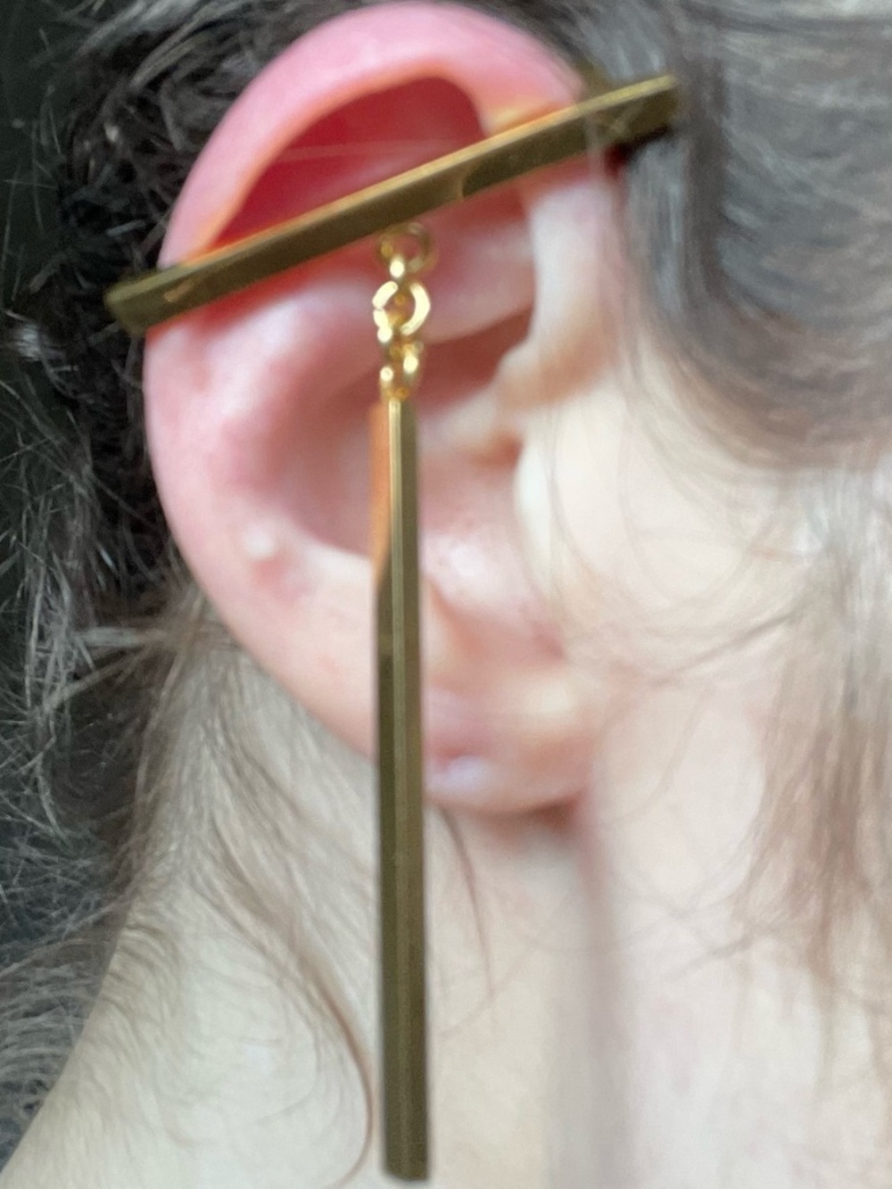 MAM Originals TRANS 484 Gold Ear Cuff Right Sculptural Drop Bar Chain NWT